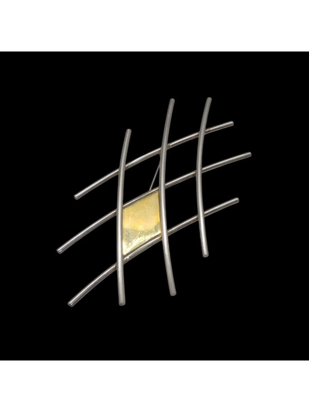 Modernist Israel Artist Signed Stacy Givon 925 Sterling Silver & Gold Brooch
